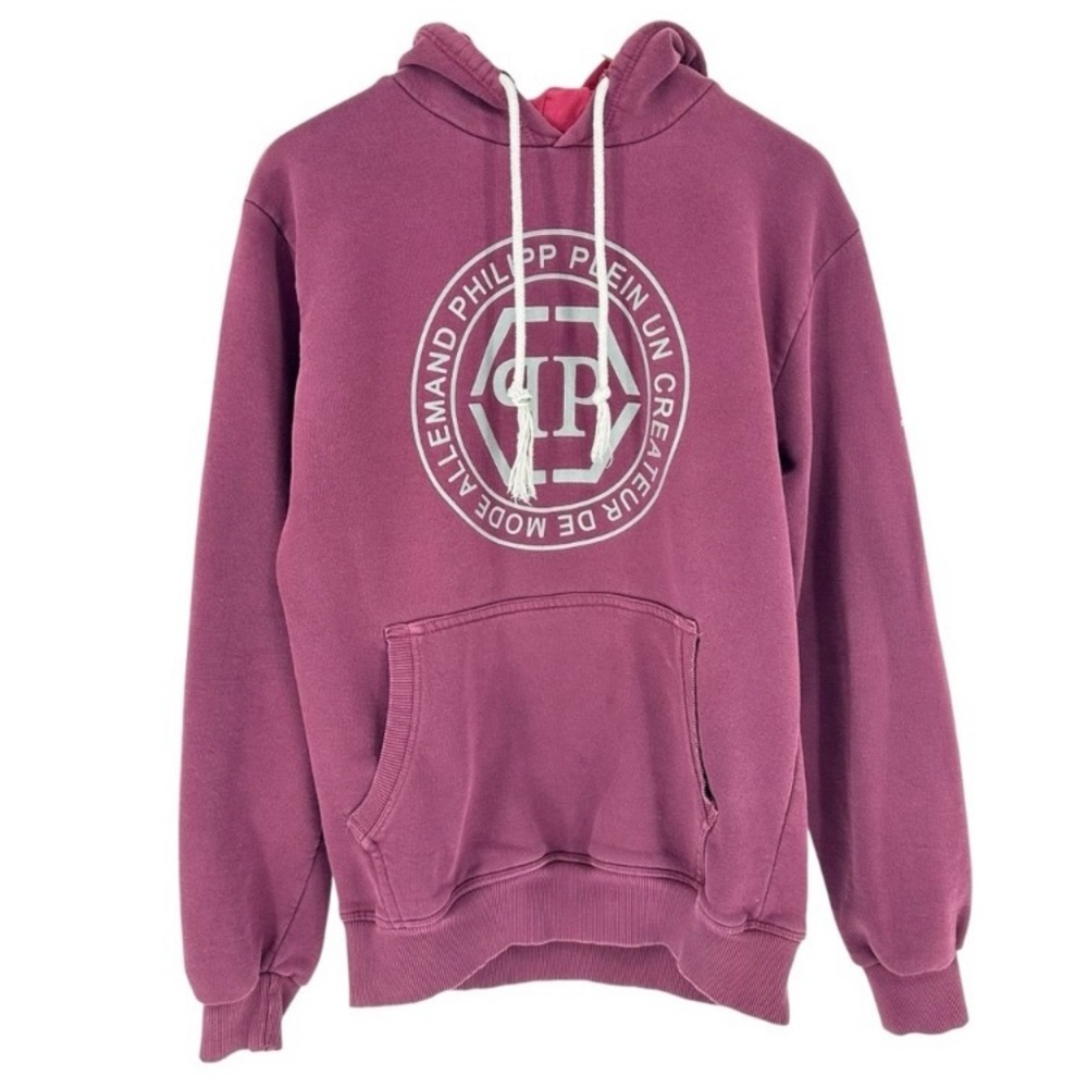 Philipp Plein Rare Maroon Sweatshirt Hoodie XXL Distressed. Hooded